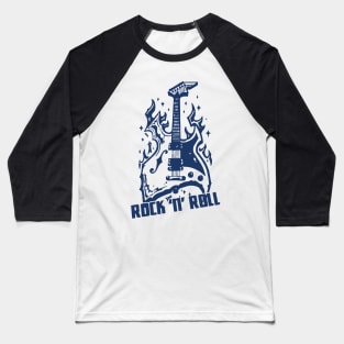 rock n roll flame guitar Baseball T-Shirt